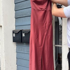 BHLDN Anthropologie Dylan One Shoulder Satin Maxi Dress in Rust